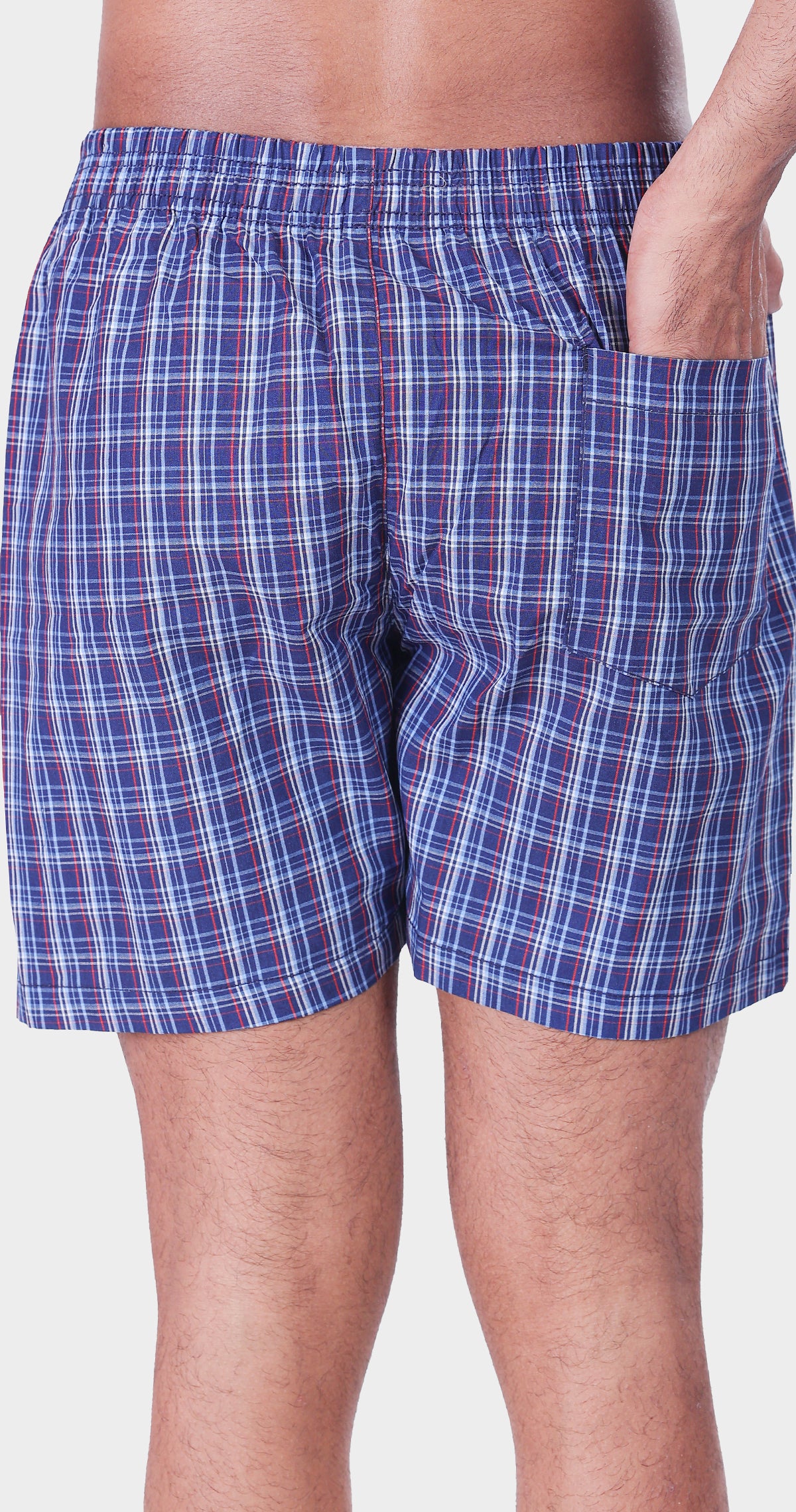 Men's Blue and Red Trendy Boxer Checks Print