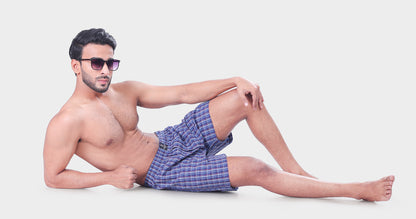 Men's Blue and Red Trendy Boxer Checks Print