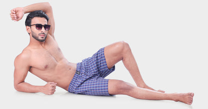 Men's Blue and Red Trendy Boxer Checks Print