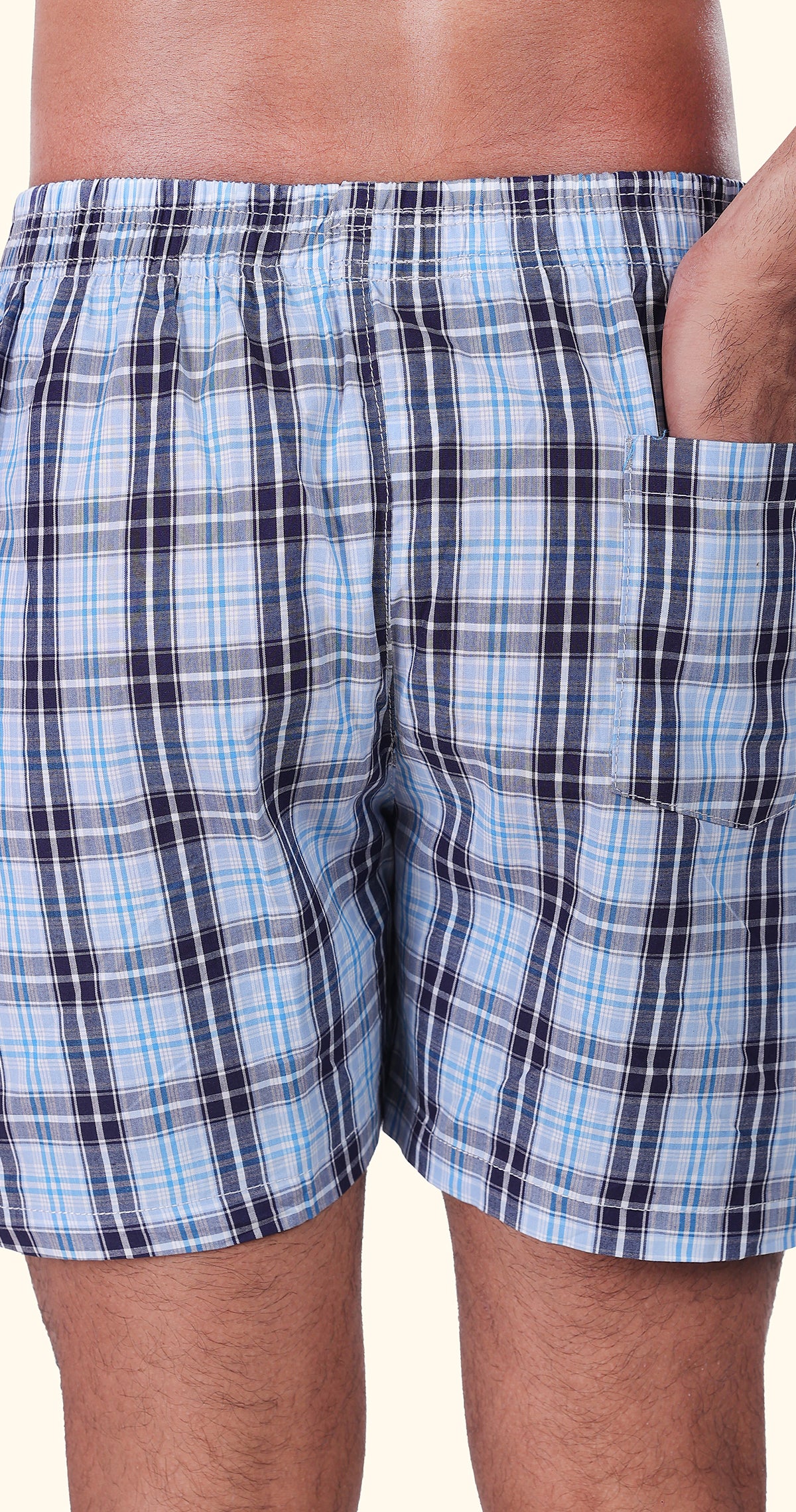 Men's Light Blue & White Trendy Boxer Checks Print