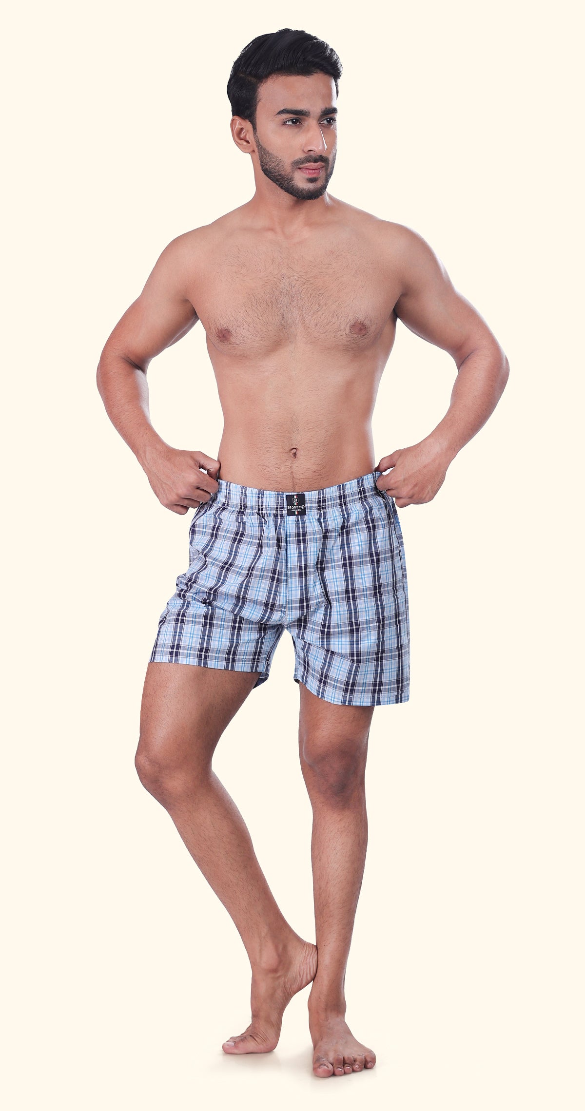 Men's Light Blue & White Trendy Boxer Checks Print