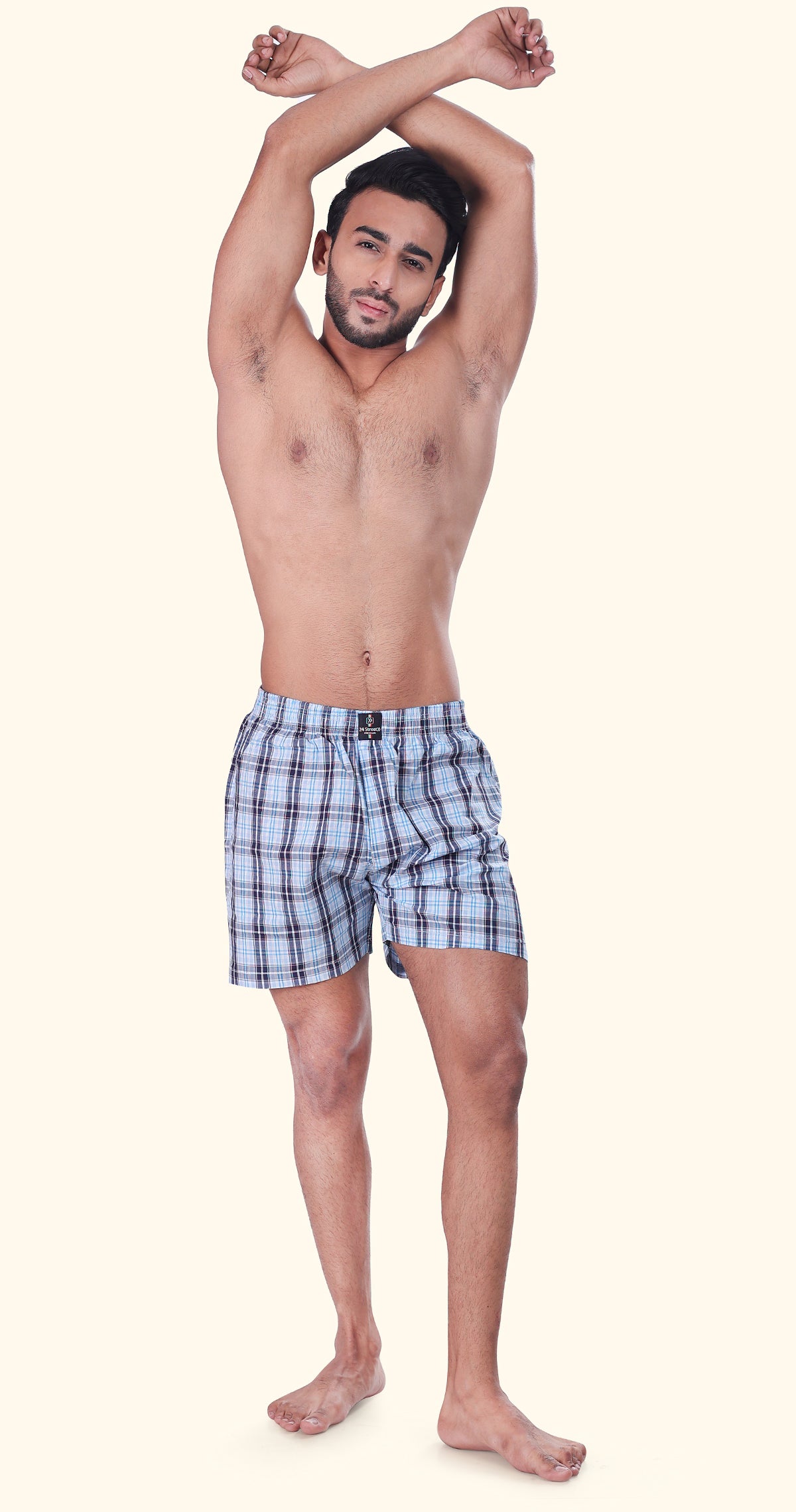 Men's Light Blue & White Trendy Boxer Checks Print