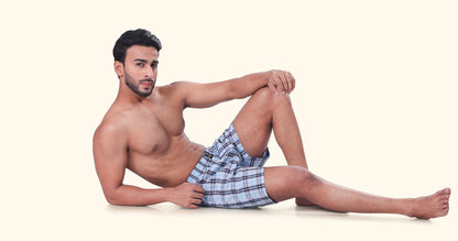 Men's Light Blue & White Trendy Boxer Checks Print