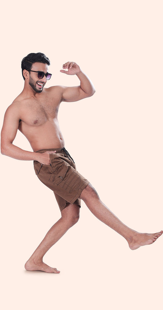 Men's Brown Tiki Tide Solid Bermuda Comfort Cotton
