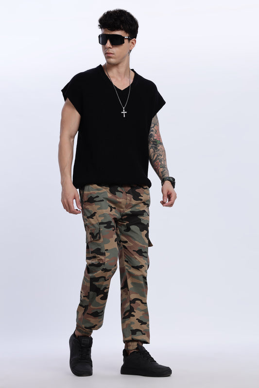 Men's Brown military print performance joggers