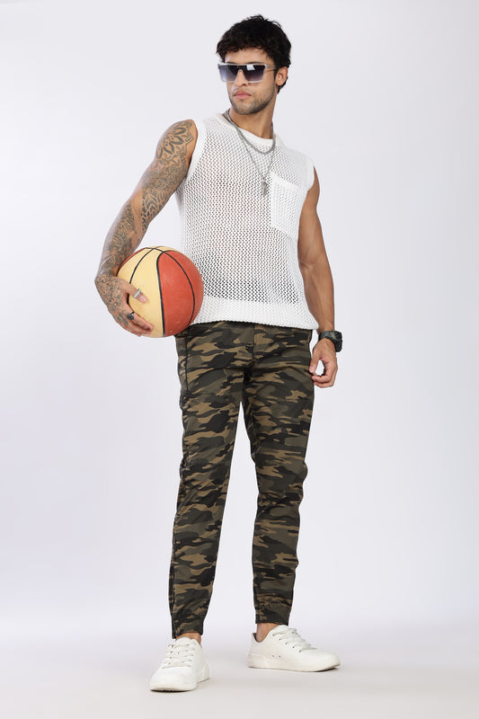 Men's Green Comfort Stride Military Print Jogger Cotton