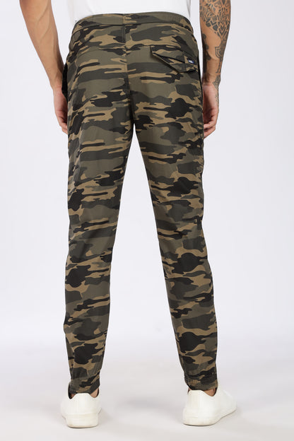 Men's Green Comfort Stride Military Print Jogger Cotton