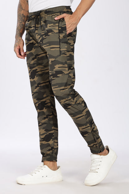 Men's Green Comfort Stride Military Print Jogger Cotton