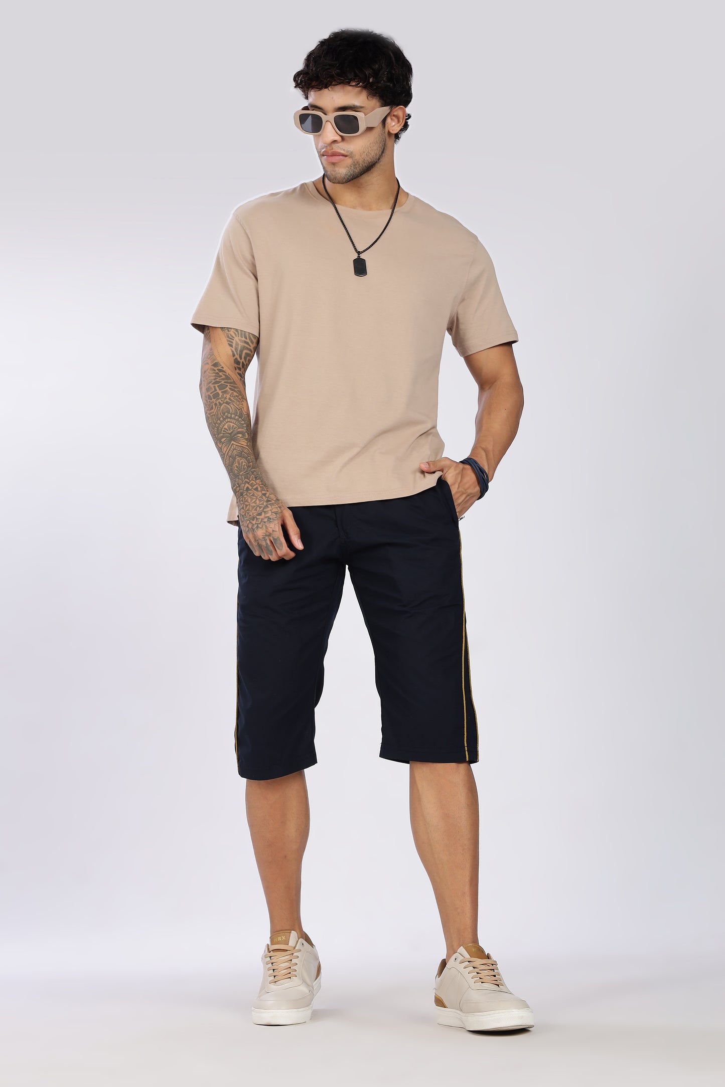 Men's Dark Blue Cool Comfort Capri Solid Print Comfort Cotton