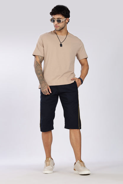 Men's Dark Blue Cool Comfort Capri Solid Print Comfort Cotton