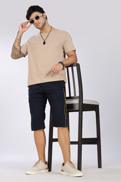 Men's Dark Blue Cool Comfort Capri Solid Print Comfort Cotton