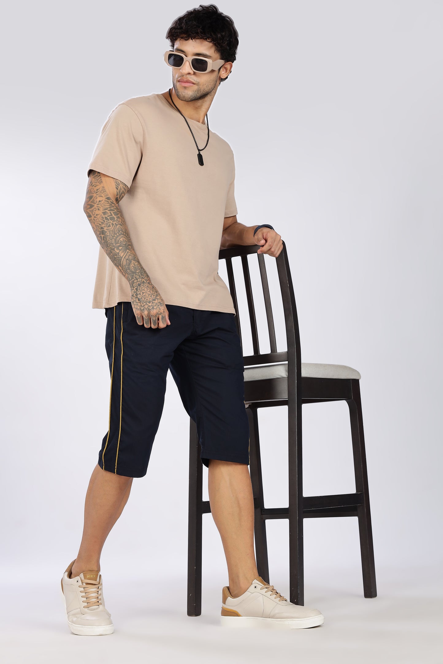 Men's Dark Blue Cool Comfort Capri Solid Print Comfort Cotton