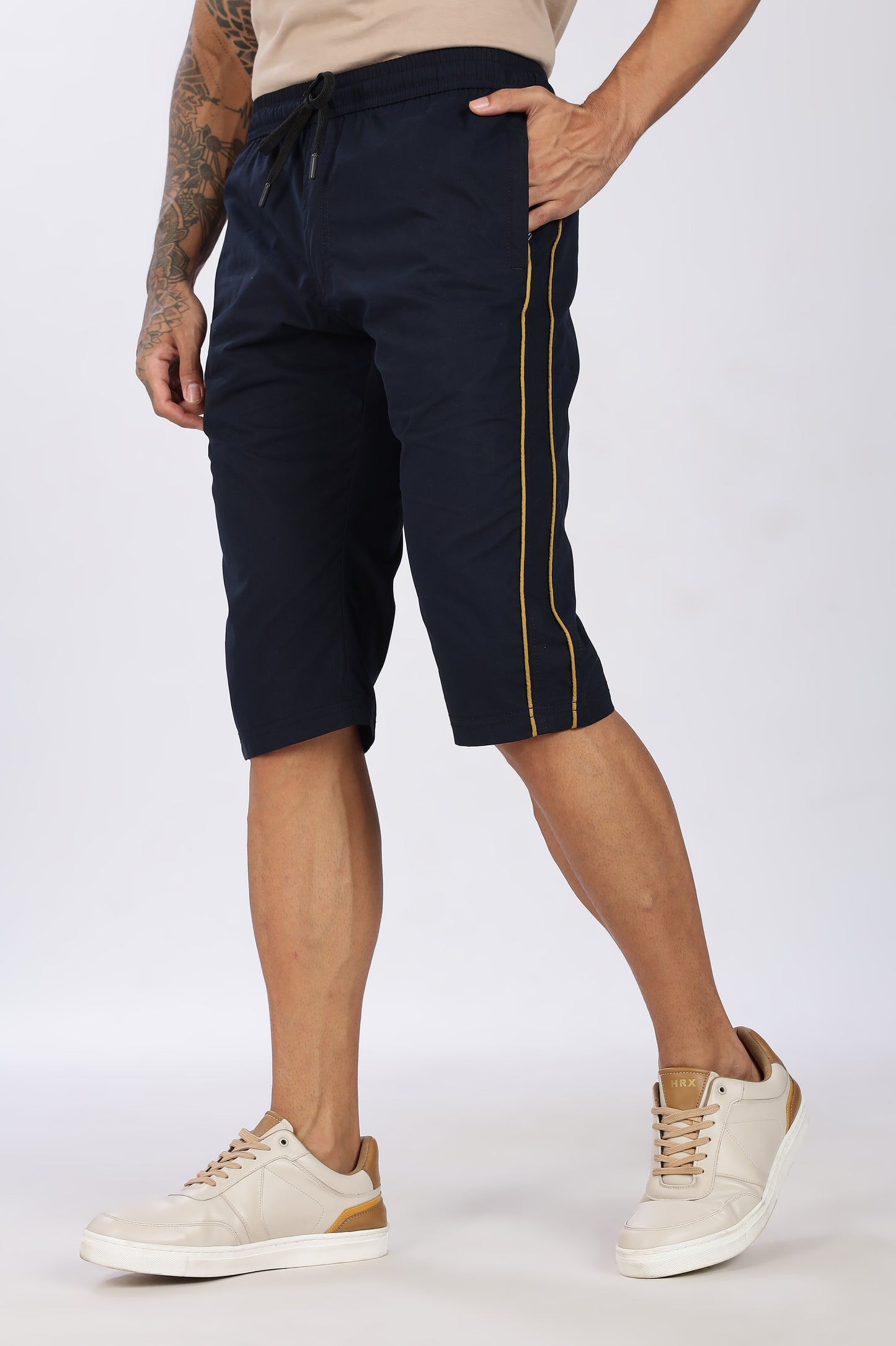 Men's Dark Blue Cool Comfort Capri Solid Print Comfort Cotton