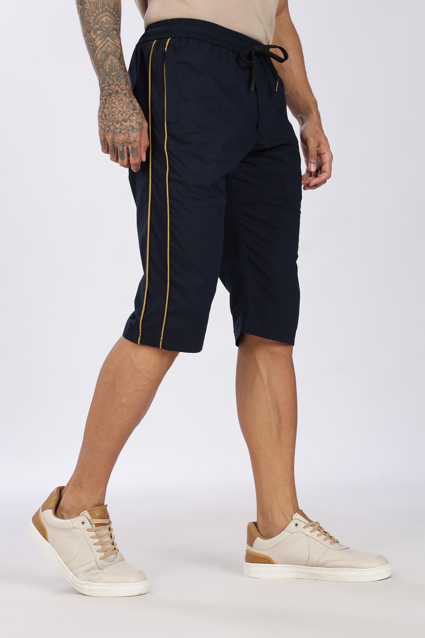 Men's Dark Blue Cool Comfort Capri Solid Print Comfort Cotton