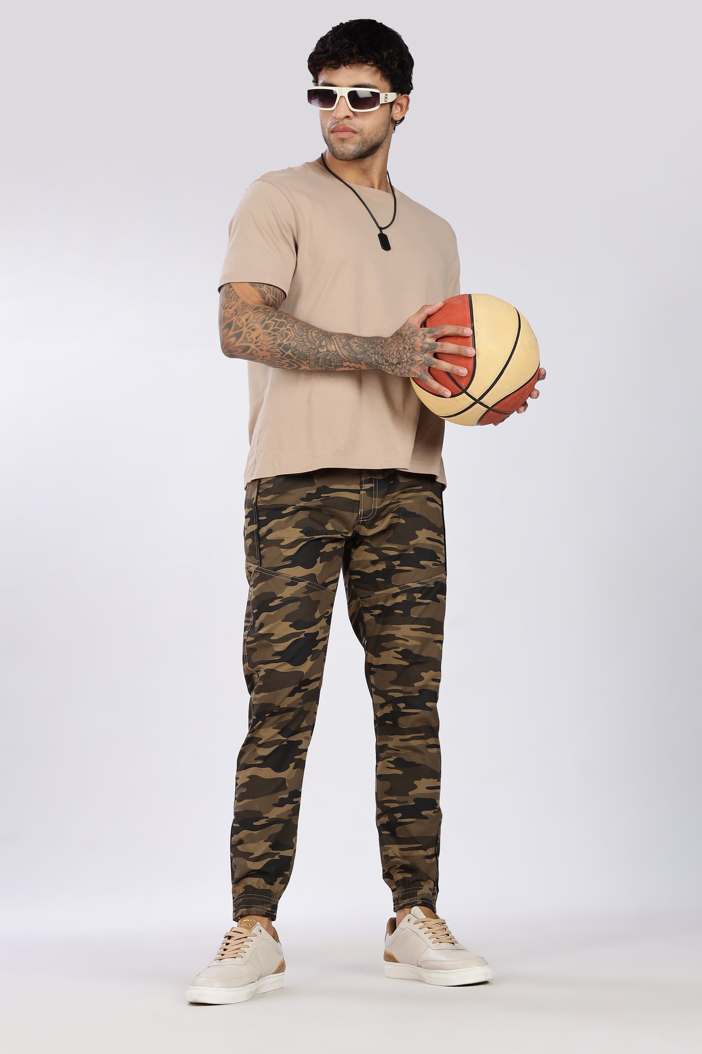 Men's Brown Comfort Stride Military Print Jogger Cotton