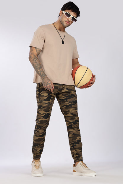 Men's Brown Comfort Stride Military Print Jogger Cotton