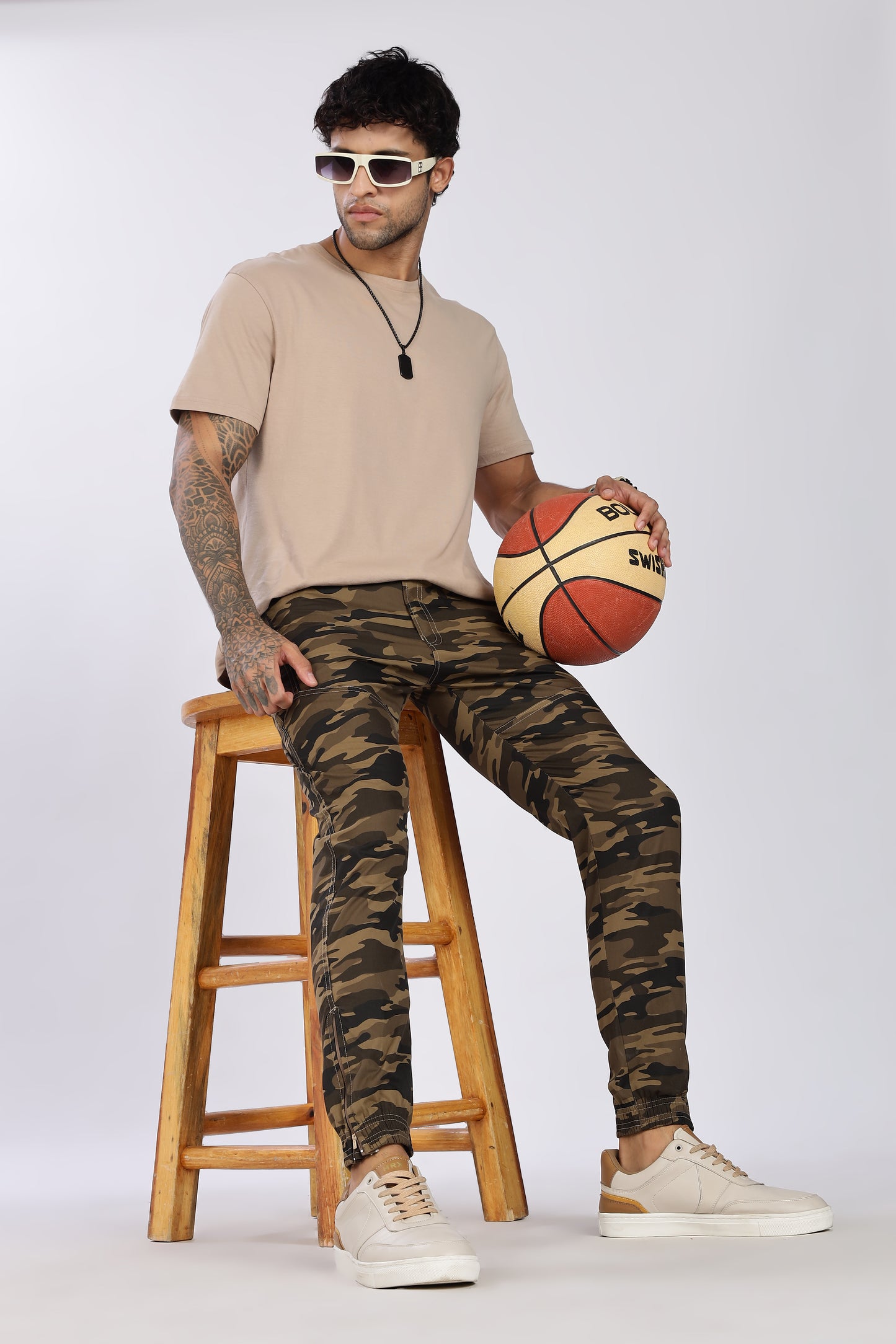 Men's Brown Comfort Stride Military Print Jogger Cotton