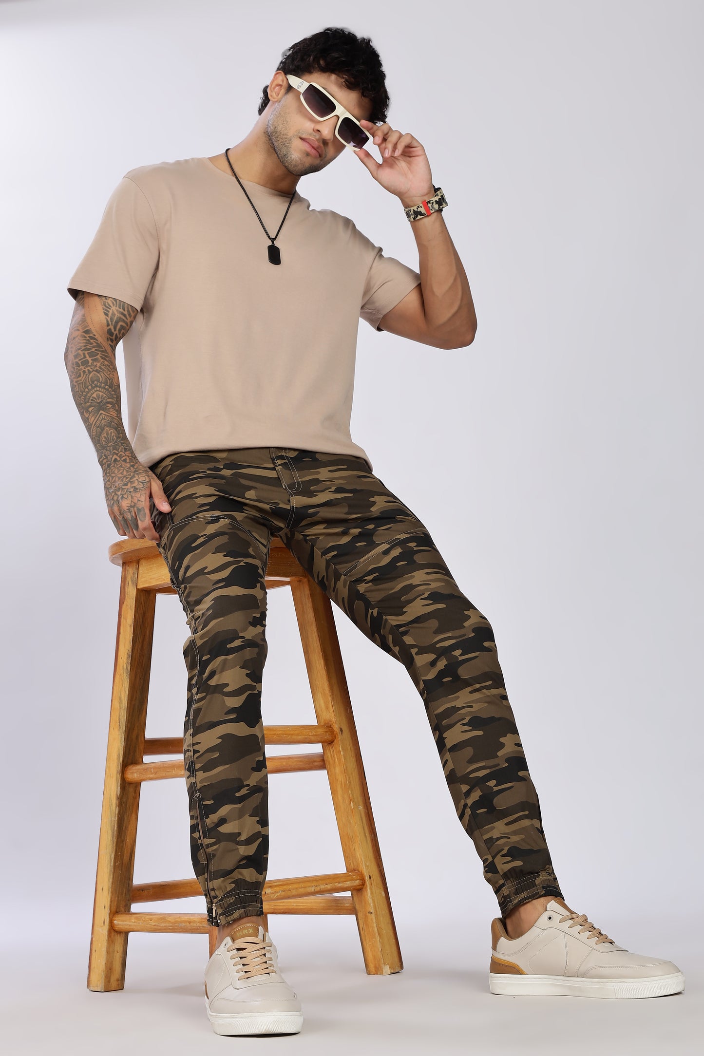 Men's Brown Comfort Stride Military Print Jogger Cotton