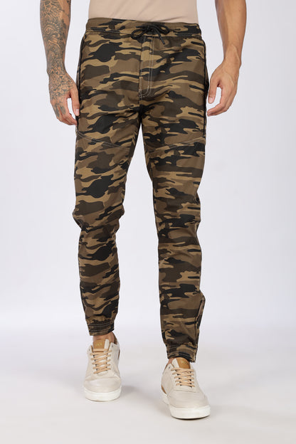 Men's Brown Comfort Stride Military Print Jogger Cotton