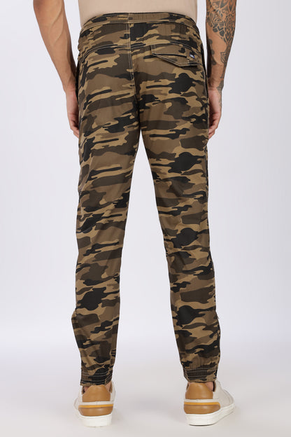 Men's Brown Comfort Stride Military Print Jogger Cotton