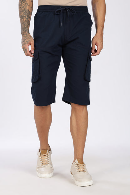 Men's Blue Trendy Trails Capri Solid Print Comfort Cotton