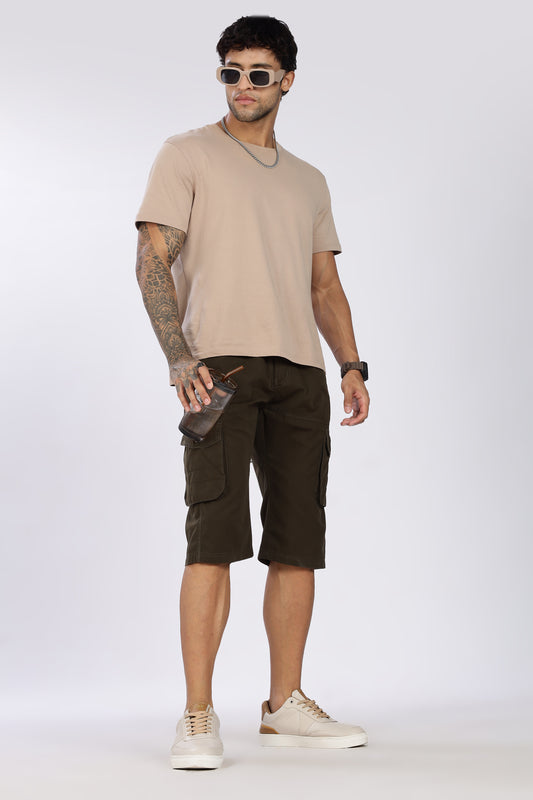Men's Olive Green Trendy Trails Capri Solid Print Comfort Cotton