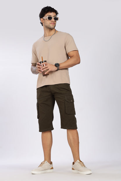 Men's Olive Green Trendy Trails Capri Solid Print Comfort Cotton