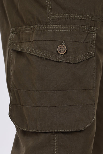 Men's Olive Green Trendy Trails Capri Solid Print Comfort Cotton