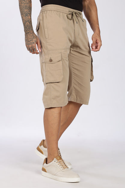 Men's Light Biscuit Trendy Trails Capri Solid Print Comfort Cotton