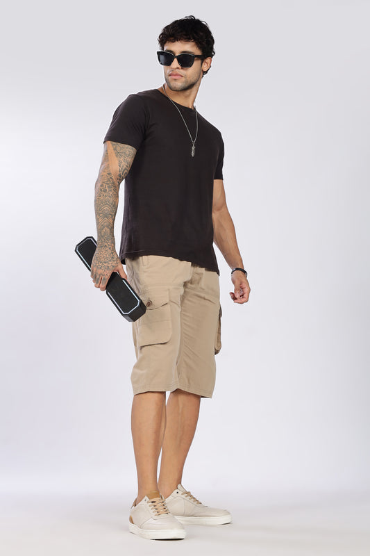 Men's Light Biscuit Trendy Trails Capri Solid Print Comfort Cotton