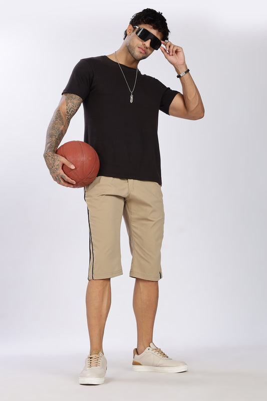 Men's Beige Cool Comfort Capri Solid Print Comfort Cotton