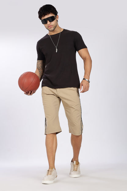 Men's Beige Cool Comfort Capri Solid Print Comfort Cotton