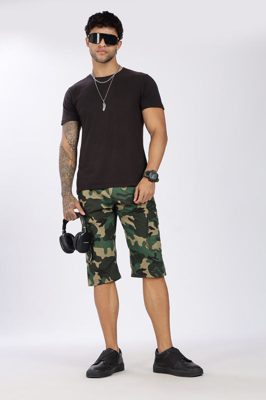 Men's Green Adventure Capri Military Print Comfort Cotton