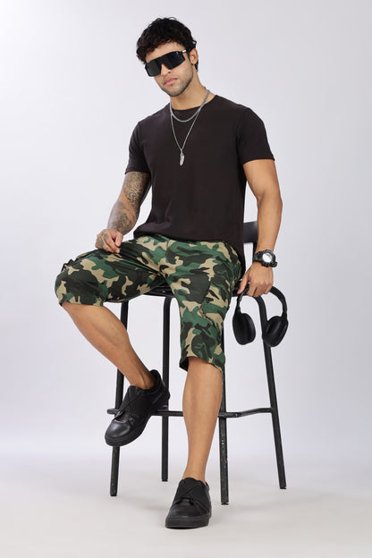 Men's Green Adventure Capri Military Print Comfort Cotton