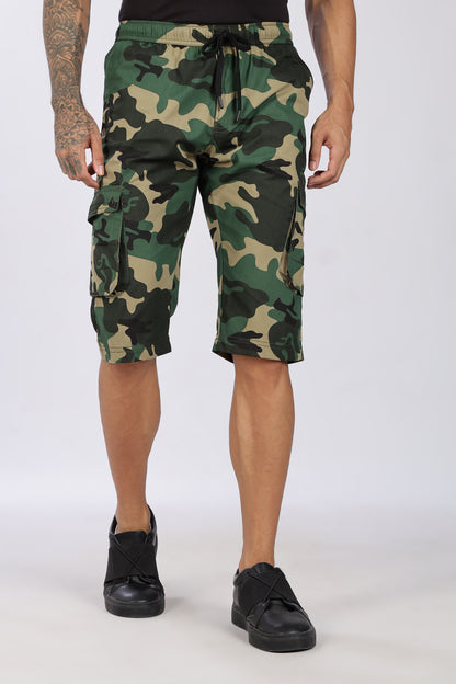 Men's Green Adventure Capri Military Print Comfort Cotton