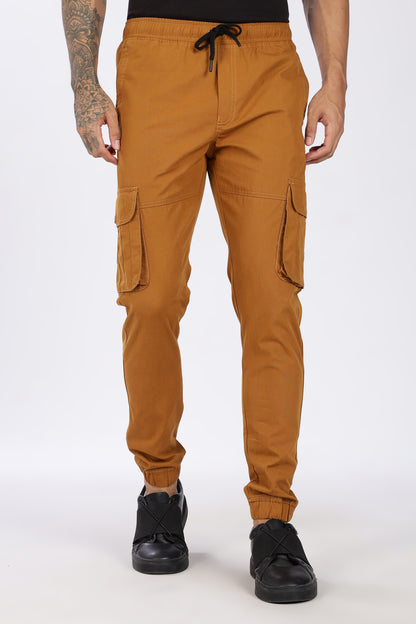 Men's Mustard Brown Performance Pulse Solid Jogger Cotton
