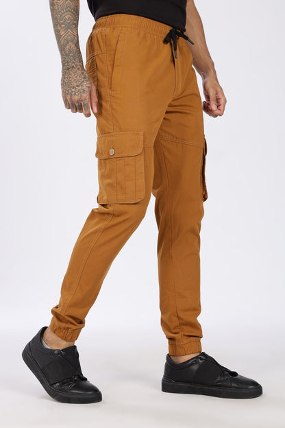 Men's Mustard Brown Performance Pulse Solid Jogger Cotton