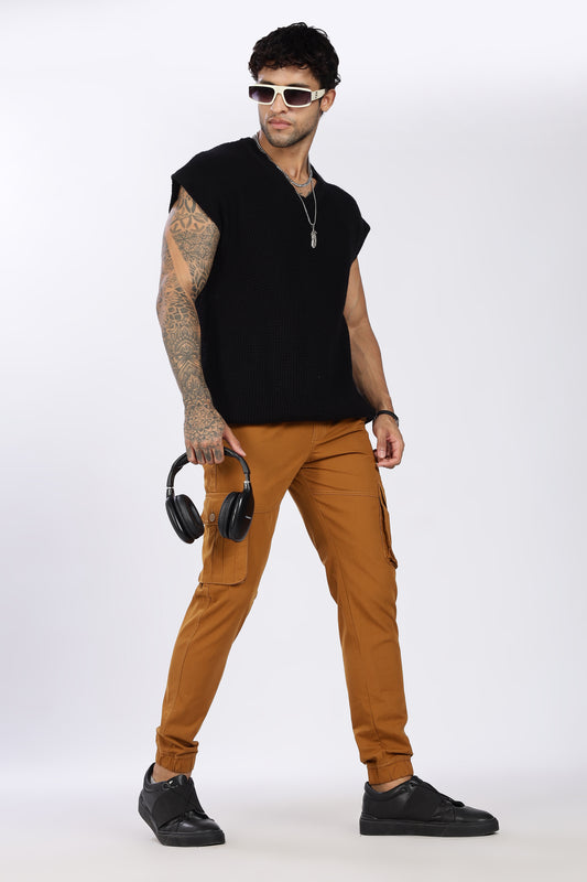 Men's Mustard Brown Performance Pulse Solid Jogger Cotton