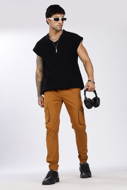 Men's Mustard Brown Performance Pulse Solid Jogger Cotton
