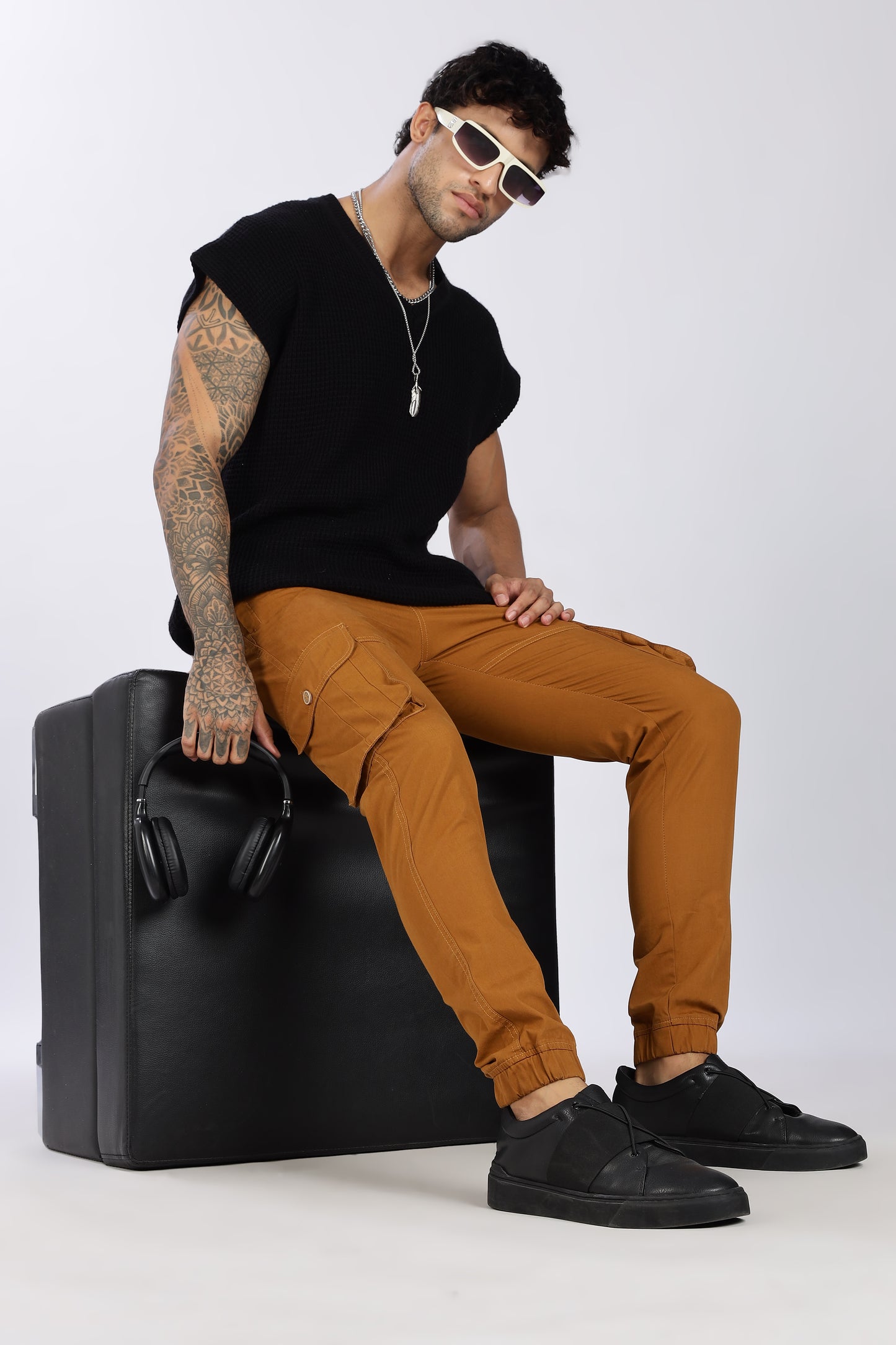 Men's Mustard Brown Performance Pulse Solid Jogger Cotton