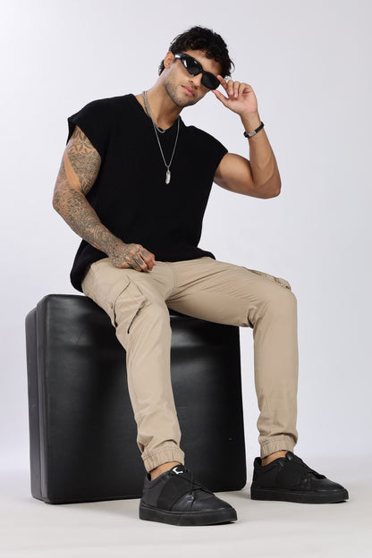 Men's Light Beige Performance Pulse Solid Jogger Cotton