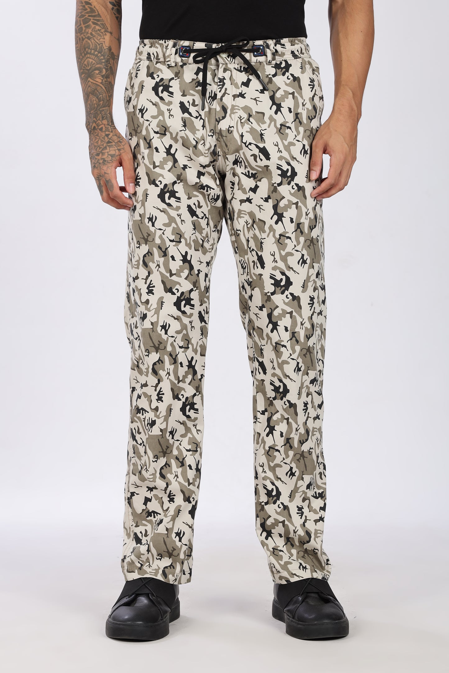 Men's Beige Urban Chill Pyjama PantsMilitary Print Comfort Cotton