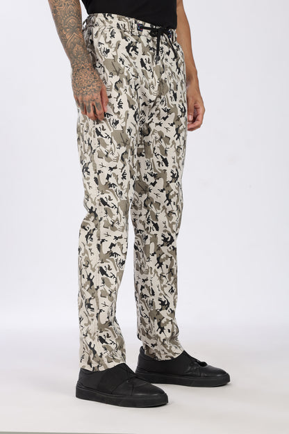 Men's Beige Urban Chill Pyjama PantsMilitary Print Comfort Cotton