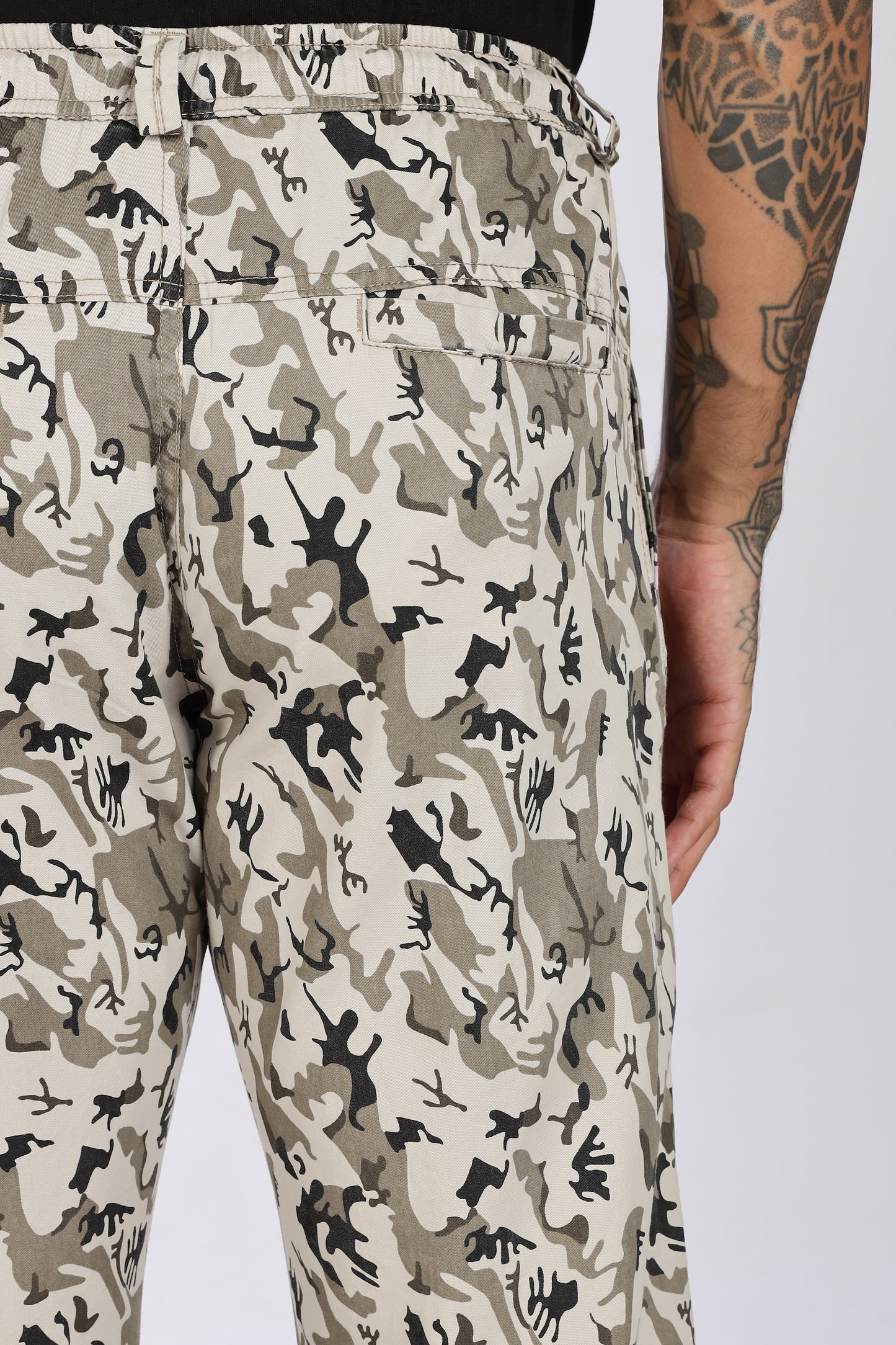 Men's Beige Urban Chill Pyjama PantsMilitary Print Comfort Cotton