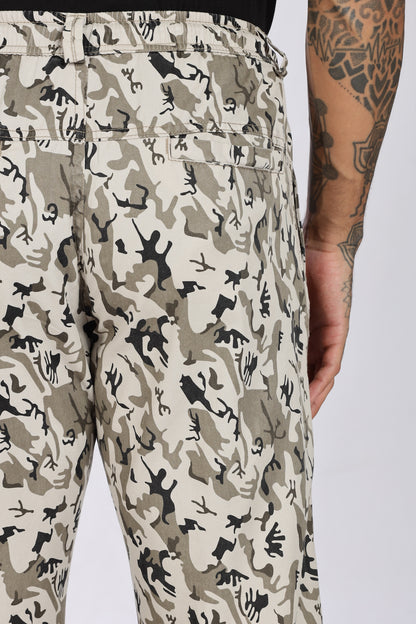 Men's Beige Urban Chill Pyjama PantsMilitary Print Comfort Cotton