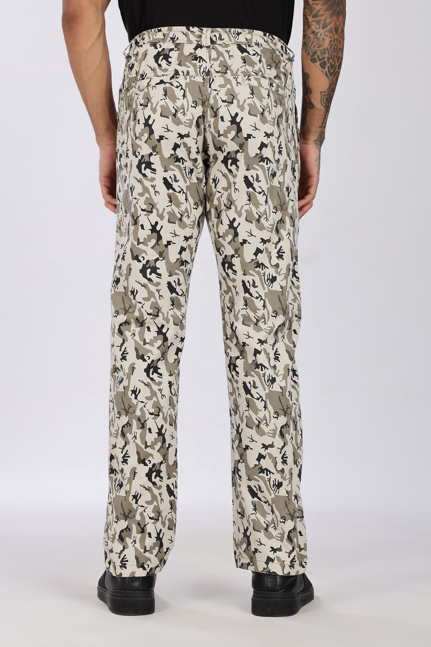 Men's Beige Urban Chill Pyjama PantsMilitary Print Comfort Cotton