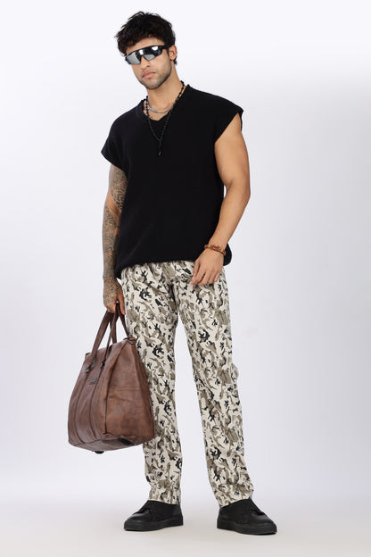 Men's Beige Urban Chill Pyjama PantsMilitary Print Comfort Cotton
