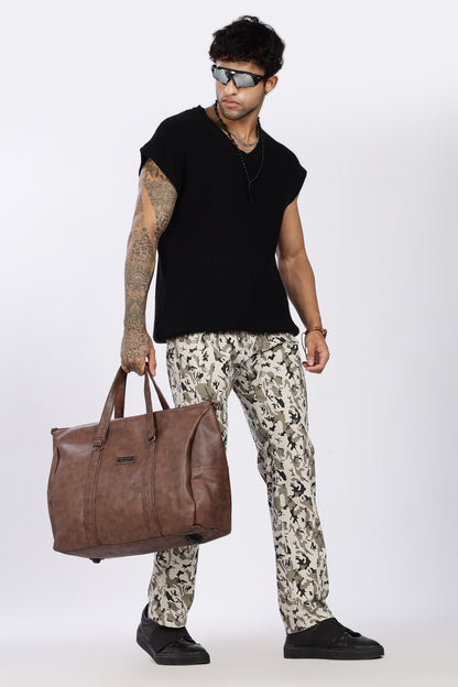 Men's Beige Urban Chill Pyjama PantsMilitary Print Comfort Cotton