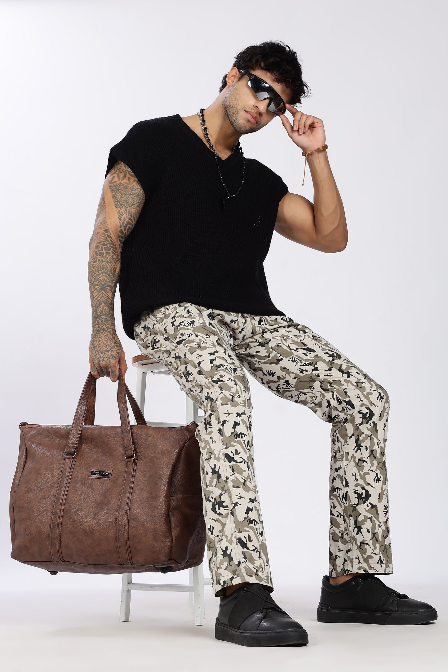 Men's Beige Urban Chill Pyjama PantsMilitary Print Comfort Cotton