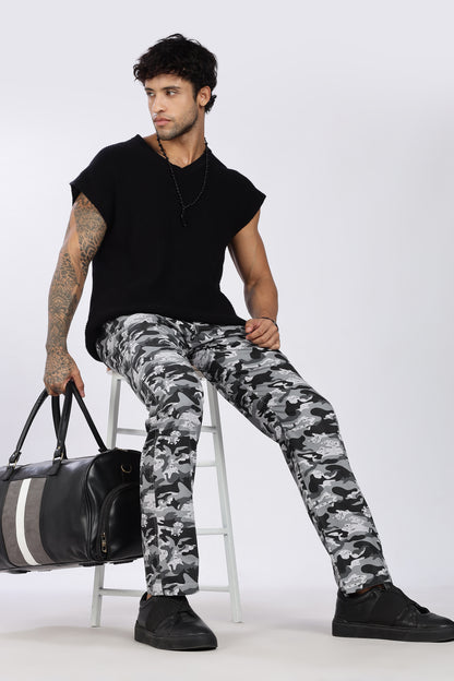 Men's Grey Urban Chill Pyjama PantsMilitary Print Comfort Cotton